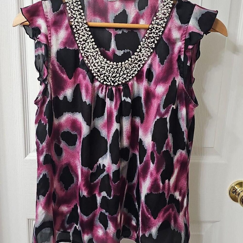 Signature by Larry Levine Petite Pearl Ruffle Sleeve Blouse petite medium